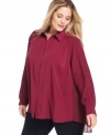 Leave them wanting more in Grace Elements' long sleeve plus size top, finished by a pleated back.