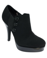 Stay ahead of the curve in these stylish heels. Unlisted's File Away shooties are decorated with buttons along the side and feature an elastic gore around the ankles. Stay ahead of the curve in these stylish heels. Unlisted's File Away shooties are decorated with buttons along the side and feature an elastic gore around the ankles.