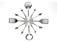 Present Time Wall Clock Silverware Steel Utensils, Large Present Time Wall Clock Silverware Steel Utensils, Large