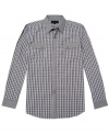 Combining plaid with solid trim, this No Retreat button down has a uniquely handsome look.