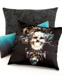 Pillow talk! Make a statement with this bar III™ decorative pillow featuring blue and silver swirl embroidery. Pillow talk! Make a statement with this bar III™ decorative pillow featuring blue and silver swirl embroidery.