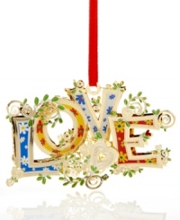 Show some love. Spelled out in gold-plated brass with colorful daisies and swirling hearts, this intricate ChemArt ornament will be a joy to give or receive on Christmas morning. Show some love. Spelled out in gold-plated brass with colorful daisies and swirling hearts, this intricate ChemArt ornament will be a joy to give or receive on Christmas morning.