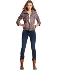 Layer on the cool in this faux-leather bomber from American Rag that features ribbed trims and a shrunken fit. Layer on the cool in this faux-leather bomber from American Rag that features ribbed trims and a shrunken fit.