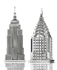 Set tables in a New York state of mind with Godinger salt and pepper shakers. Crafted of radiant nickel plate, these Empire State and Chrysler buildings are small in stature, big on style. Set tables in a New York state of mind with Godinger salt and pepper shakers. Crafted of radiant nickel plate, these Empire State and Chrysler buildings are small in stature, big on style.