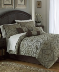 The definition of traditional elegance, this Cecilia comforter set embraces a flourish pattern in a neutral palette for a completely classic look. Solid accents and decorative twisted cord finish the set with polish. The definition of traditional elegance, this Cecilia comforter set embraces a flourish pattern in a neutral palette for a completely classic look. Solid accents and decorative twisted cord finish the set with polish.