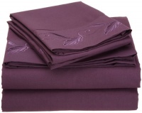 Cathay Home Fashions Luxury Silky Soft Leaf Design Embroidered Microfiber Queen Sheet Set, Plum Cathay Home Fashions Luxury Silky Soft Leaf Design Embroidered Microfiber Queen Sheet Set, Plum