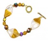Bracelet - B37 - Handmade Murano Glass & Fire-Polished Beads - Toggle Closure ~ Topaz and White Twist