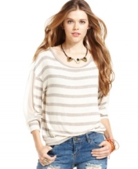 Sheer insets at the sleeves equip American Rag's striped top with totally cute style. The slouchy silhouette is sure to make this piece a favorite in your closet. Sheer insets at the sleeves equip American Rag's striped top with totally cute style. The slouchy silhouette is sure to make this piece a favorite in your closet.