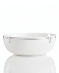 With a pure white finish and simple, geometric edge in durable bone china, the Links serving bowl from Hotel Collection presents the main course or a leafy green salad with modern elegance. With a pure white finish and simple, geometric edge in durable bone china, the Links serving bowl from Hotel Collection presents the main course or a leafy green salad with modern elegance.