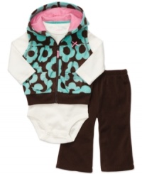 Inspire her evolving bohemian personality with Carter's three-piece matching set featuring a bold array of eye-catching flowers. Inspire her evolving bohemian personality with Carter's three-piece matching set featuring a bold array of eye-catching flowers.