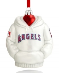 Bring your A-game with Kurt Adler's MLB Angels hoodie ornament, a surefire hit with baseball fans. Featuring team logo on back, too. Bring your A-game with Kurt Adler's MLB Angels hoodie ornament, a surefire hit with baseball fans. Featuring team logo on back, too.