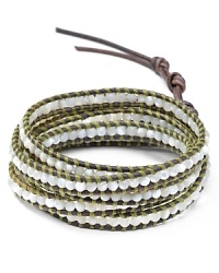 Chan Luu wraps up boho luxe style with this five-strand leather bracelet, accented by a free spirited mix of semi precious Mother-of-Pearl stones. Chan Luu wraps up boho luxe style with this five-strand leather bracelet, accented by a free spirited mix of semi precious Mother-of-Pearl stones.