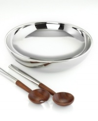 Luxe materials shine in the minimalist salad bowls set from Hotel Collection's line of serveware and serving dishes, featuring a chic harmony of sheesham wood and stainless steel that'll transform simple greens into a work of art. Luxe materials shine in the minimalist salad bowls set from Hotel Collection's line of serveware and serving dishes, featuring a chic harmony of sheesham wood and stainless steel that'll transform simple greens into a work of art.