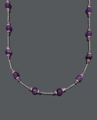Perfect your look with a pop of regal color. Necklace features 60 carats of amethyst beads (4-5 mm and 9-10 mm) set in sterling silver with a tin-cup design. Approximate length: 18 inches. Perfect your look with a pop of regal color. Necklace features 60 carats of amethyst beads (4-5 mm and 9-10 mm) set in sterling silver with a tin-cup design. Approximate length: 18 inches.