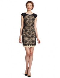 Jessica Simpson Women's Short Sleeve Lace Cover Cap Sleeve Dress, Black/Nude, 10 Jessica Simpson Women's Short Sleeve Lace Cover Cap Sleeve Dress, Black/Nude, 10