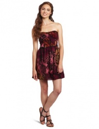 As U Wish Juniors Reptile Print Strapless Dress, Orange, Large As U Wish Juniors Reptile Print Strapless Dress, Orange, Large