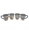 Fresh catch. See your food in a nautical setting with the vivid illustrations and wooden pier motif of Seafood Market mugs. Sculpted blue rope adds to their oceanside charm.