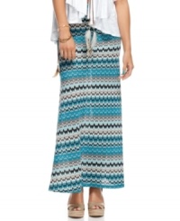 Accented with suede, feather-adorned laces, this zigzag print maxi skirt from Baby Phat takes the season by storm! For a day ensemble that's highly graphic, style the skirt with a pair of towering wedges! Accented with suede, feather-adorned laces, this zigzag print maxi skirt from Baby Phat takes the season by storm! For a day ensemble that's highly graphic, style the skirt with a pair of towering wedges!