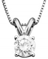 Perfectly pristine, this diamond necklace provides lasting beauty. Featuring a round-cut diamond (1/2 ct. t.w.) set in 14k white gold. Approximate length: 18 inches. Approximate drop: 3/4 inch.