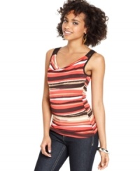 How femme! A lace inset at the back elevates BCX's striped, cowl neck top to super-girlish heights. How femme! A lace inset at the back elevates BCX's striped, cowl neck top to super-girlish heights.