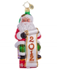Topping the list for 2012, this beautifully handcrafted ornament from Christopher Radko shows Santa getting acquainted with the good boys and girls on his delivery route. Topping the list for 2012, this beautifully handcrafted ornament from Christopher Radko shows Santa getting acquainted with the good boys and girls on his delivery route.