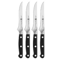 Precise lasers are used to ensure an optimal blade angle, and hand polishing produces outstanding sharpness, culminating in 4 superior knives, each made from a single piece of exclusive no-stain German steel. Precise lasers are used to ensure an optimal blade angle, and hand polishing produces outstanding sharpness, culminating in 4 superior knives, each made from a single piece of exclusive no-stain German steel.
