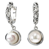 925 Silver & Mabe Pearl Filigree Earrings with 18k Gold Accents 925 Silver & Mabe Pearl Filigree Earrings with 18k Gold Accents