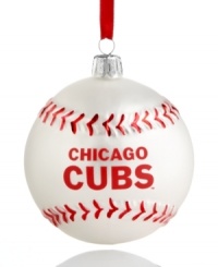 Bring year-round cheer to Chicago with the MLB baseball ornament from Kurt Adler. It's a guaranteed hit with Cubs fans in red and white glass. Bring year-round cheer to Chicago with the MLB baseball ornament from Kurt Adler. It's a guaranteed hit with Cubs fans in red and white glass.