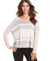 In a stylishly slouchy shape, this striped Kensie top is perfect for a cute, casual look! In a stylishly slouchy shape, this striped Kensie top is perfect for a cute, casual look!