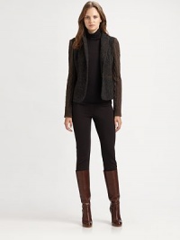 Made from exquisite virgin wool, a timelessly tailored blazer with cable-knit sleeves and velvet-trimmed pockets. Notched collarCable-knit sleevesTwo-button closureWelt pocketsRibbed trimAbout 35 from shoulder to hemVirgin wool/cashmereDry cleanImported Model shown is 5'11 (180cm) wearing US size 4.This style runs true to size. We recommend ordering your usual size for a standard fit. Made from exquisite virgin wool, a timelessly tailored blazer with cable-knit sleeves and velvet-trimmed pockets. Notched collarCable-knit sleevesTwo-button closureWelt pocketsRibbed trimAbout 35 from shoulder to hemVirgin wool/cashmereDry cleanImported Model shown is 5'11 (180cm) wearing US size 4.This style runs true to size. We recommend ordering your usual size for a standard fit.
