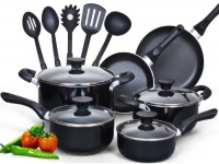 Cook N Home 15 Piece Non stick Black Soft handle Cookware Set Cook N Home 15 Piece Non stick Black Soft handle Cookware Set