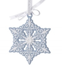 A symbol of the season! White bas-relief detail contrasts robin's-egg blue jasper in a snowflake ornament that stands out amid the rest of winter's beauty. From Wedgwood. A symbol of the season! White bas-relief detail contrasts robin's-egg blue jasper in a snowflake ornament that stands out amid the rest of winter's beauty. From Wedgwood.