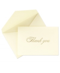 Be grateful and graceful at once with Crane's hand-engraved thank you notes. Gold script in ecru paper give this stationary set classic appeal that's perfect for any gift and occasion. Be grateful and graceful at once with Crane's hand-engraved thank you notes. Gold script in ecru paper give this stationary set classic appeal that's perfect for any gift and occasion.