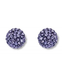 Pretty in purple: Tanzanite-hued Pointiage crystals define these sparkling sphere-shaped stud earrings from Swarovski. Set in silver tone mixed metal, they'll make an eye-catching and effortless addition to your jewelry collection. Approximate diameter: 3/10 inch. Pretty in purple: Tanzanite-hued Pointiage crystals define these sparkling sphere-shaped stud earrings from Swarovski. Set in silver tone mixed metal, they'll make an eye-catching and effortless addition to your jewelry collection. Approximate diameter: 3/10 inch.