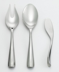 Arm yourself for any meal with this sleek, stainless steel hostess set. A beveled handle and curvaceous knife design inspire clean, modern dining. Arm yourself for any meal with this sleek, stainless steel hostess set. A beveled handle and curvaceous knife design inspire clean, modern dining.