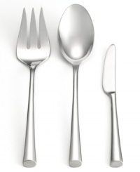 Slender, elongated handles and a brilliant shine combine for a sleek, sophisticated hostess set. Set includes: butter knife, serving fork and pierced tablespoon. Slender, elongated handles and a brilliant shine combine for a sleek, sophisticated hostess set. Set includes: butter knife, serving fork and pierced tablespoon.