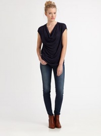 Soft jersey drapes beautifully from shoulder to hem in this lightweight tee.CowlneckCap sleevesPullover style73% viscose/24% polyester/3% spandexFully linedDry cleanMade in USAModel shown is 5'8½ (174cm) wearing US size Small. Soft jersey drapes beautifully from shoulder to hem in this lightweight tee.CowlneckCap sleevesPullover style73% viscose/24% polyester/3% spandexFully linedDry cleanMade in USAModel shown is 5'8½ (174cm) wearing US size Small.