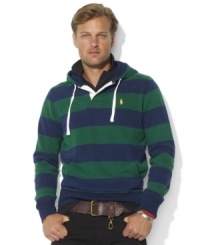 Combining the preppy heritage of a rugby with the comfort of a hoodie, this relaxed-fitting pullover blends the best of both worlds in an ultra-soft fleece construction. Combining the preppy heritage of a rugby with the comfort of a hoodie, this relaxed-fitting pullover blends the best of both worlds in an ultra-soft fleece construction.
