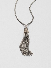 A long sterling silver snake chain with a sleek tassel pendant accented in dazzling white sapphires set in 18k goldplated stering silver. Sterling silver18k goldplated sterling silverWhite sapphiresLength, about 32Pendant size, about 2.25Slip-on styleImported A long sterling silver snake chain with a sleek tassel pendant accented in dazzling white sapphires set in 18k goldplated stering silver. Sterling silver18k goldplated sterling silverWhite sapphiresLength, about 32Pendant size, about 2.25Slip-on styleImported