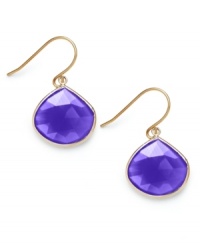 A touch of color livens any look. These stunning 10k gold earrings feature pear-cut blue chalcedony stones (9 ct. t.w.) on french wire. Approximate drop: 1 inch. A touch of color livens any look. These stunning 10k gold earrings feature pear-cut blue chalcedony stones (9 ct. t.w.) on french wire. Approximate drop: 1 inch.