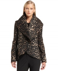Calvin Klein merges soft shapes, clean lines and a bold animal print on this chic ponte-knit jacket. Perfect for pairing with sleek black pants or a pencil skirt. (Clearance)