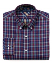 Bold plaid on this Tommy Hilfiger dress shirt brings new life to your business look. Bold plaid on this Tommy Hilfiger dress shirt brings new life to your business look.