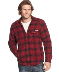 This buffalo check shirt jacket from Lucky Brand Jeans is a fall classic for your layered look. This buffalo check shirt jacket from Lucky Brand Jeans is a fall classic for your layered look.