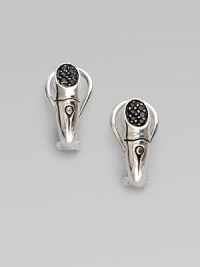 A pretty sterling silver design embellished with black sapphires. Black sapphires Sterling silver Post and omega back Drop, about ¾ Imported A pretty sterling silver design embellished with black sapphires. Black sapphires Sterling silver Post and omega back Drop, about ¾ Imported
