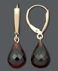 Charm the January birthday girl with the perfect, personalized present. Faceted garnet drops (13 ct. t.w.) really shine when combined with a polished, 14k gold, leverback setting. Approximate drop: 1-1/8 inches. Charm the January birthday girl with the perfect, personalized present. Faceted garnet drops (13 ct. t.w.) really shine when combined with a polished, 14k gold, leverback setting. Approximate drop: 1-1/8 inches.