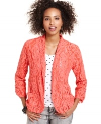 Give your jeans and tee ensemble a dose of femme power with Eyeshadow's lace open-front blazer! Give your jeans and tee ensemble a dose of femme power with Eyeshadow's lace open-front blazer!