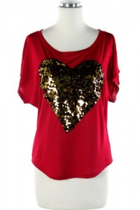 Fashion Jewelry - SEQUINS HEART DETAIL SHORT SLEEVE TOP- By Fashion Destination | Free Shipping (Red) Fashion Jewelry - SEQUINS HEART DETAIL SHORT SLEEVE TOP- By Fashion Destination | Free Shipping (Red)