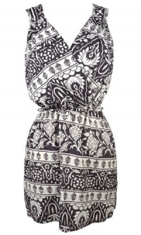 Fappac Women's V-Neck Sleeveless Brown Tribal Short Dress - Cocoa - Small Fappac Women's V-Neck Sleeveless Brown Tribal Short Dress - Cocoa - Small
