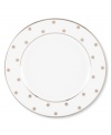 Pave your table in polka dots for fine dining without the formality. From kate spade new york dinnerware, the Larabee Road bread and butter plate features luxe bone china with platinum accents that combine easy elegance and irresistible whimsy.