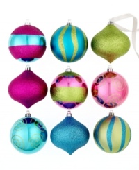 Catch a break with shatterproof ornaments from Kurt Adler. Fun neon colors and graphic glitter motifs make this playful set of drops and balls a favorite new addition to your tree. Catch a break with shatterproof ornaments from Kurt Adler. Fun neon colors and graphic glitter motifs make this playful set of drops and balls a favorite new addition to your tree.